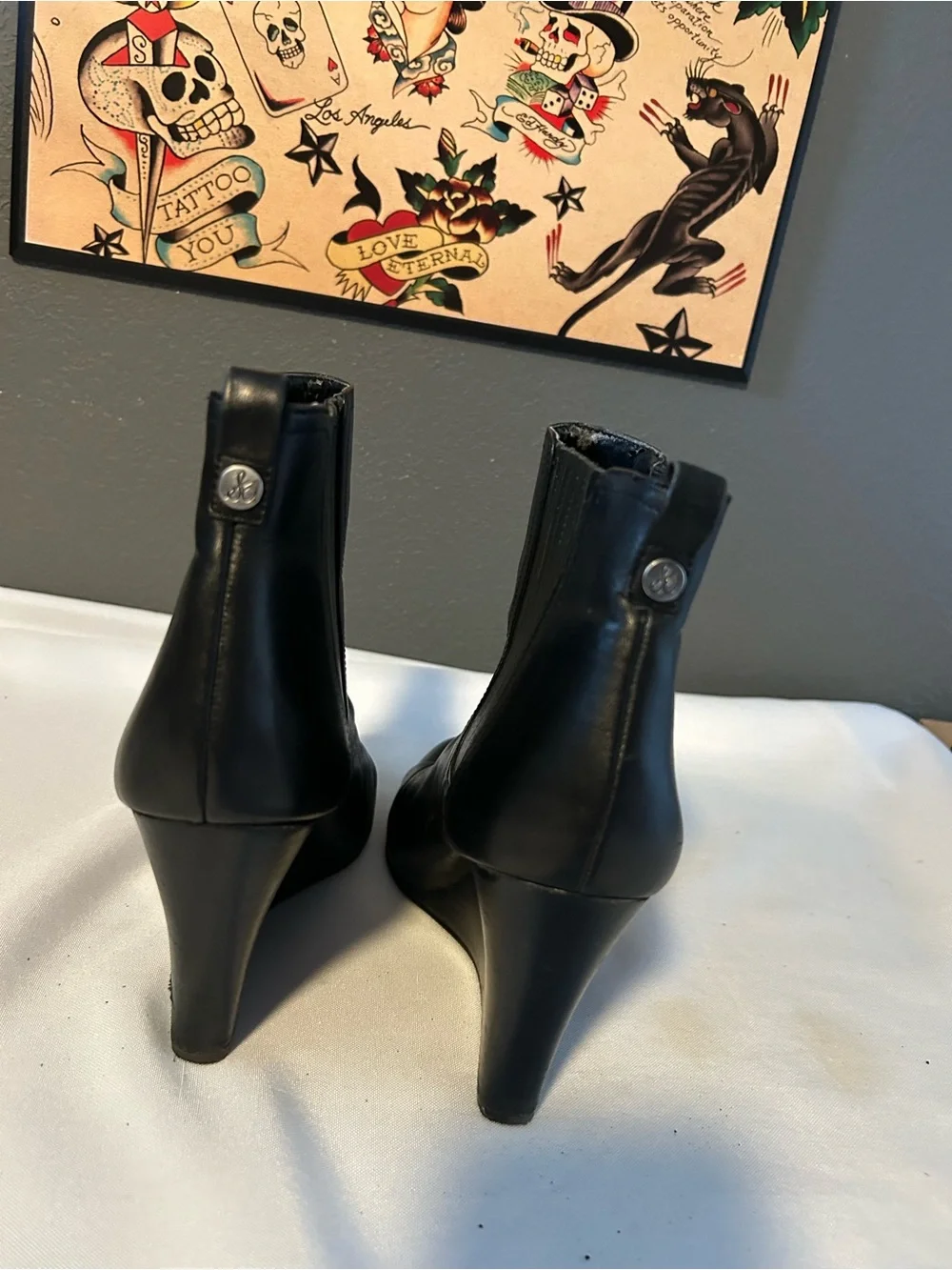 Sam Edelman Black Leather Wedge Ankle Boots